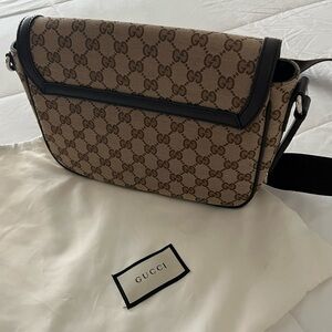Gucci Monogram Flap Bag Beige Dark Brown